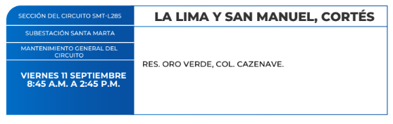 Lista de colonias que no tendrán luz este viernes debido a cortes de energía eléctrica programados por la ENEE