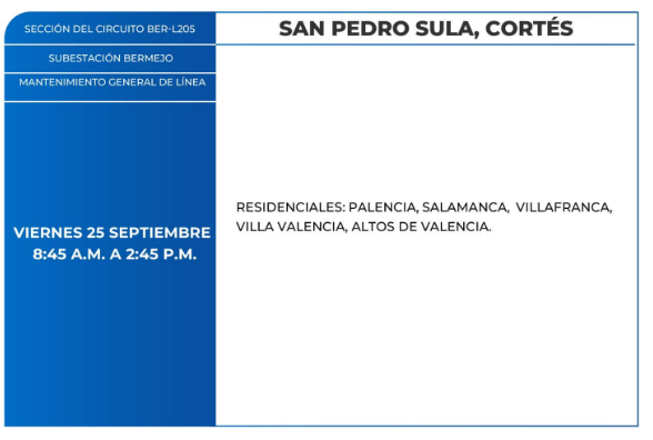 Lista de colonias que no tendrán luz este viernes debido a cortes de energía eléctrica programados por la ENEE