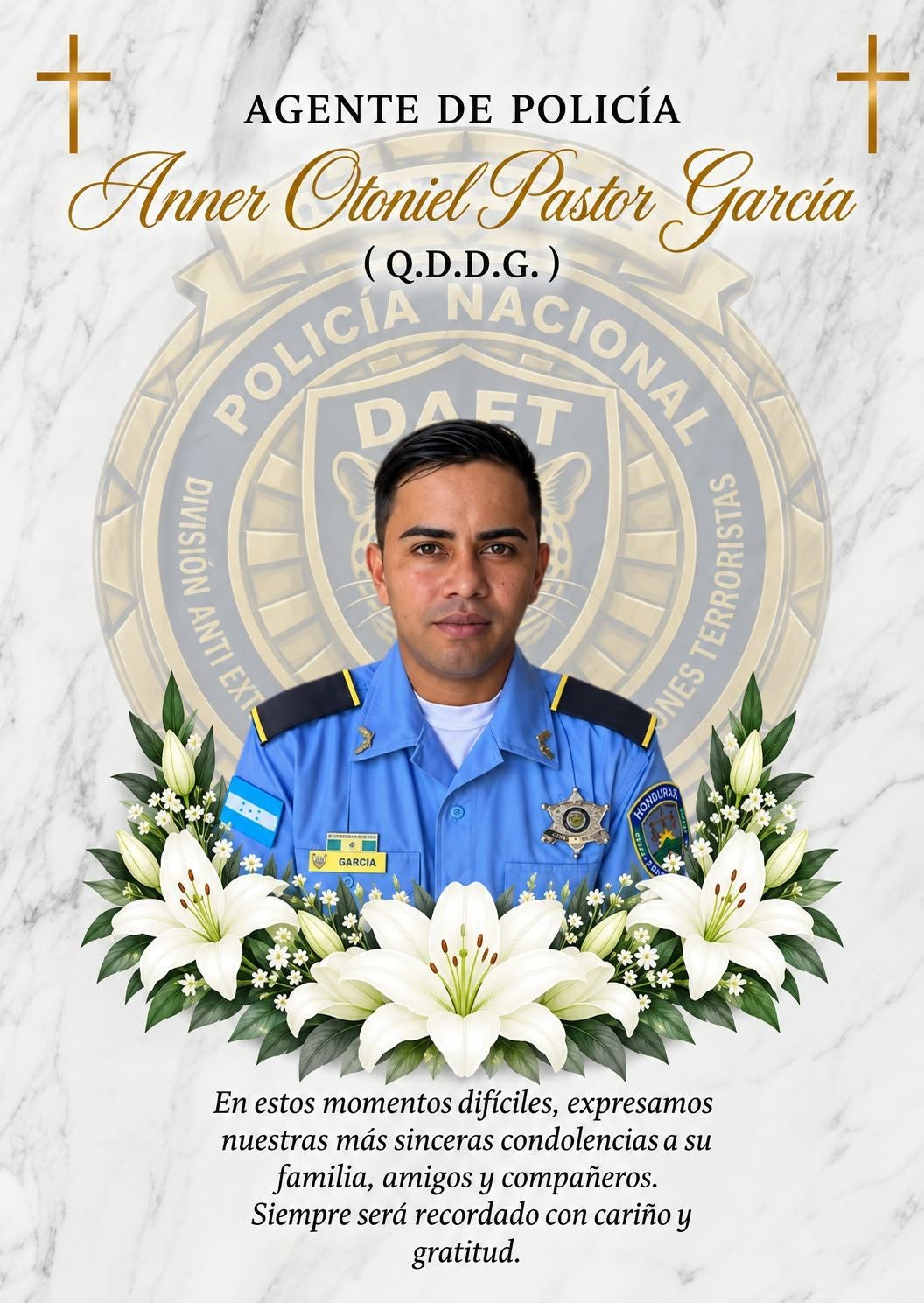 Imagen de “Hasta siempre, héroe”: despiden con honores al agente de la DAET Anner Otoniel Pastor