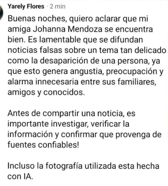Mensaje Johanna Mendoza