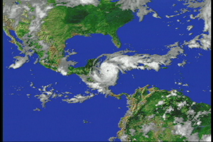 Monitoreo satelital del huracán Mitch sobre Honduras en 1998.