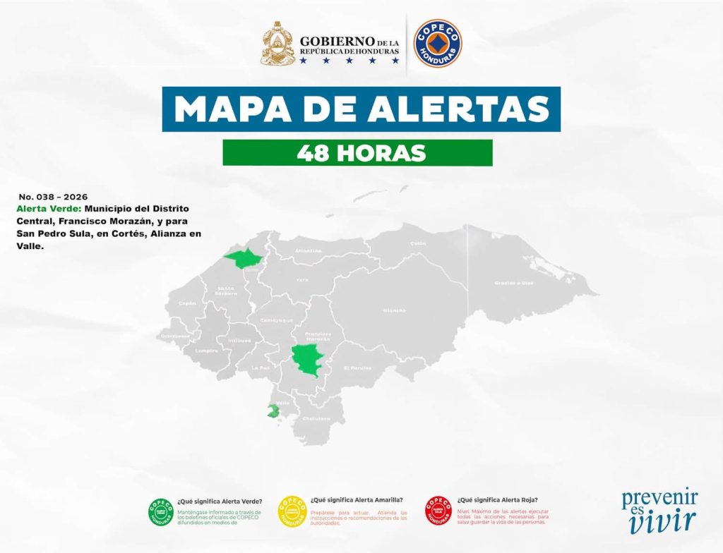 Mapa de alerta vigente en Honduras por lluvias
