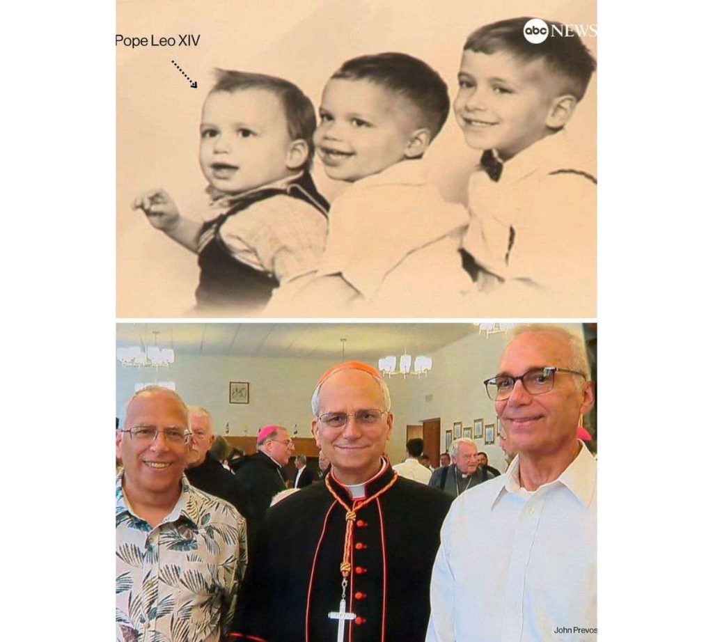 El papa León XIV y sus hermanos, tanto en su infancia como su adultez.