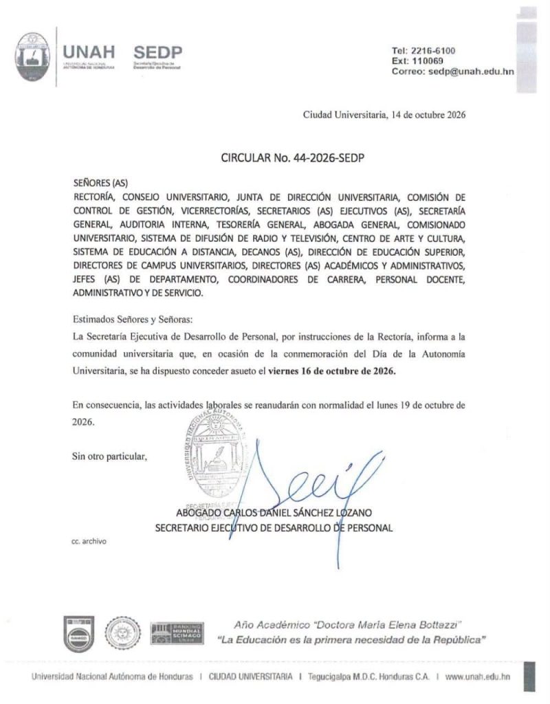 Comunicado de la UNAH