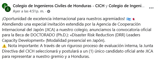 Captura de pantalla de la publicación