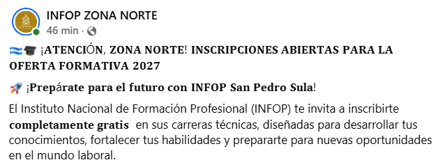 Captura de pantalla de la publicación