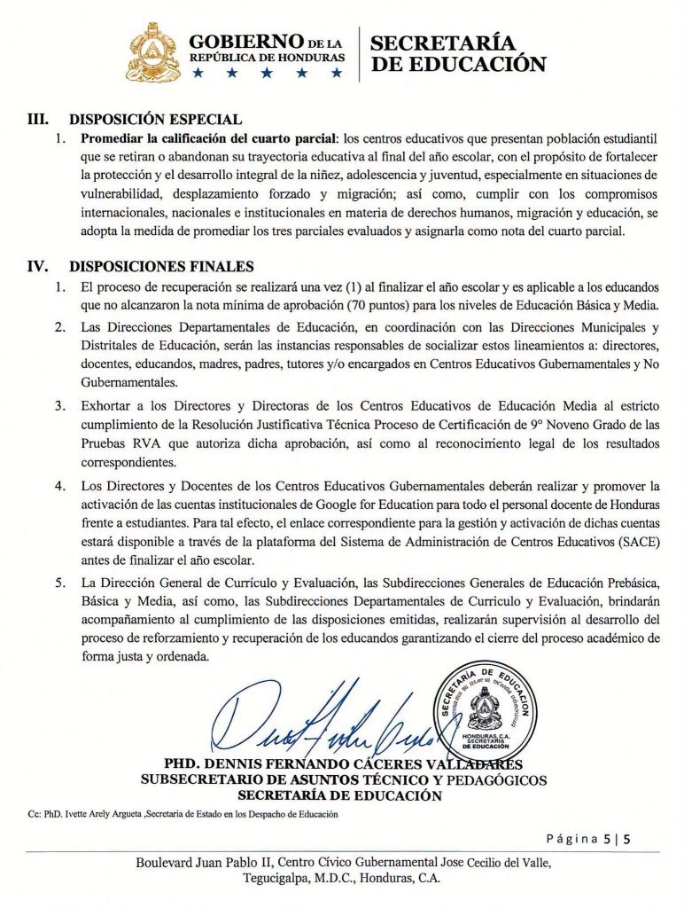 Comunicado de la Secretaría de Educación