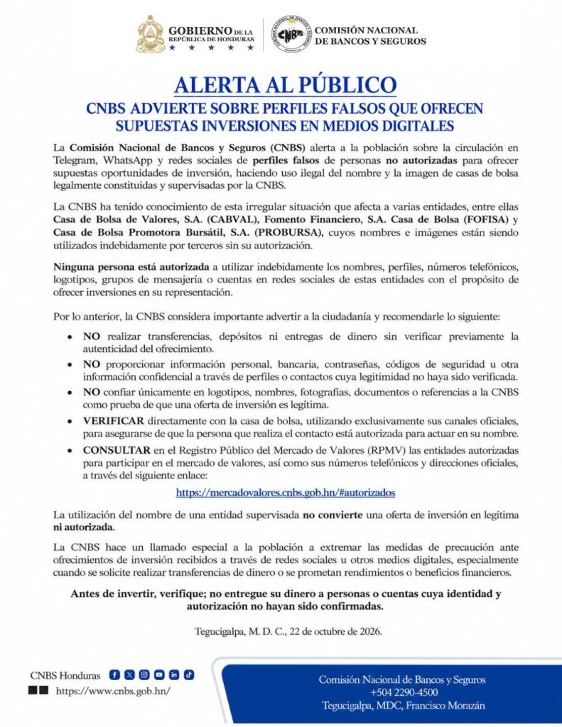 Comunicado de la CNBS