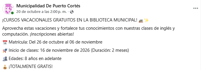 Captura de pantalla de la publicación