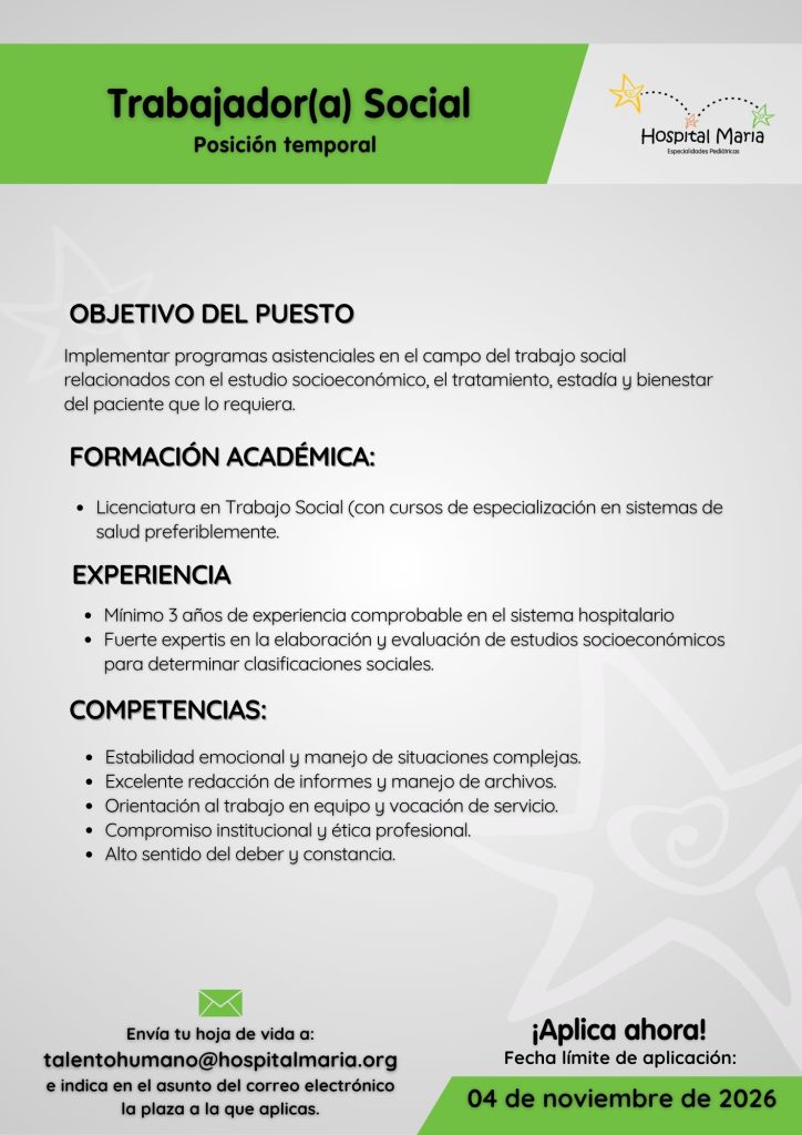 Anuncio de la plaza de trabajo en el Hospital María