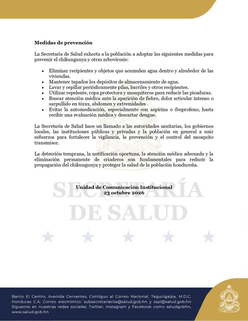 Comunicado de la Secretaría de Salud