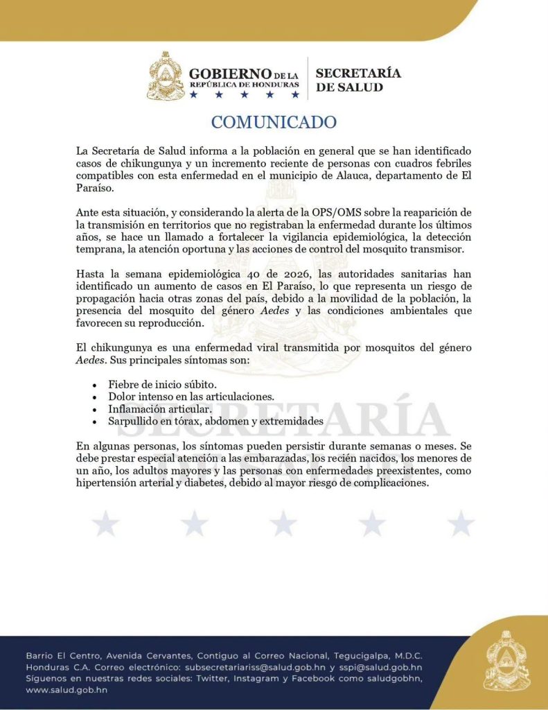 Comunicado de la Secretaría de Salud