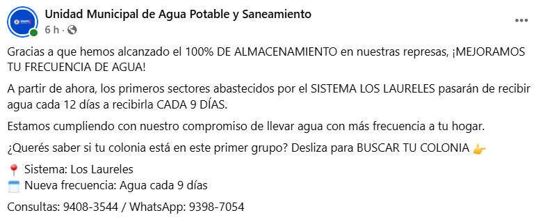 Captura de pantalla de la publicación