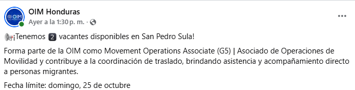 Captura de pantalla de la publicación