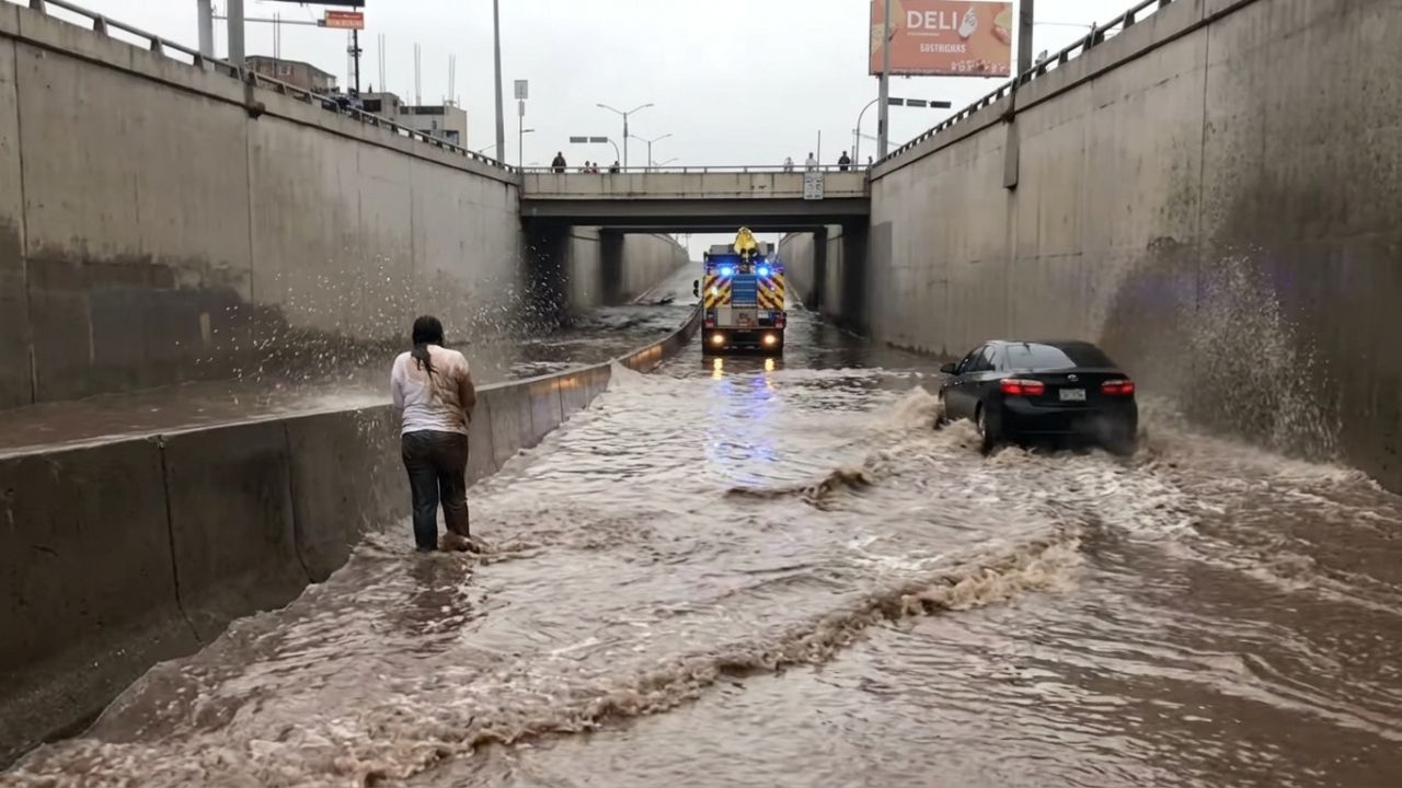 Vídeo: Conductor 'bañó' a reportera durante inundación, pero 'la pagó' quedando varado Imagen principal de Vídeo: Conductor 'bañó' a reportera durante inundación, pero 'la pagó' quedando varado