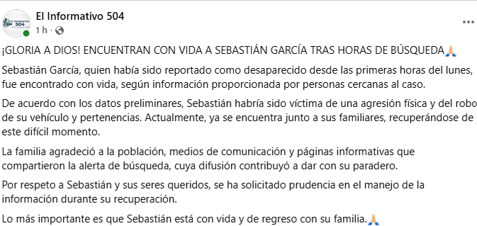 Captura de pantalla de la publicación