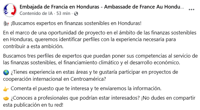 Anuncio de la Embajada de Francia en Honduras
