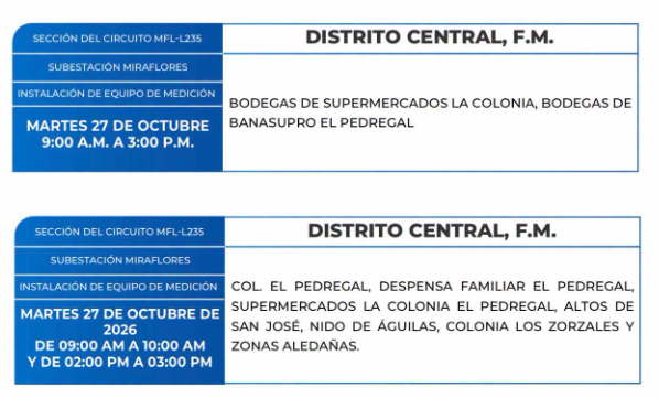 Lista de colonias que no tendrán luz este martes debido a cortes de energía eléctrica programados por la ENEE