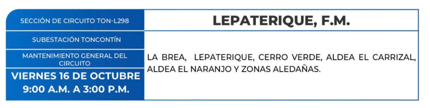 Lista de colonias que no tendrán luz este viernes debido a cortes de energía eléctrica programados por la ENEE