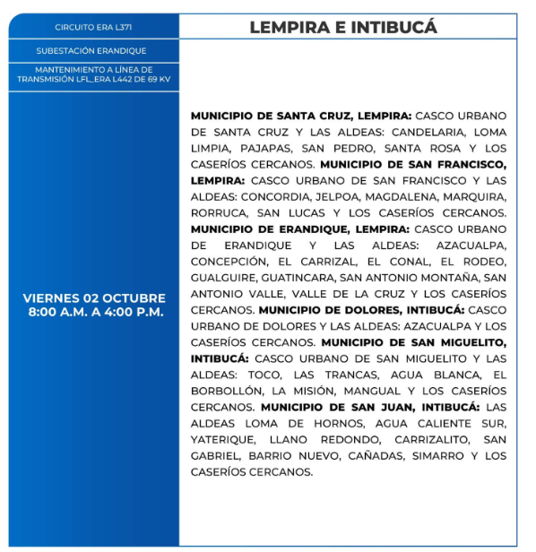 Lista de colonias que no tendrán luz este jueves debido a cortes de energía eléctrica programados por la ENEEÚltimas zonas en Honduras que estarán sin luz este jueves debido a cortes de energía eléctrica programados por la ENEE.